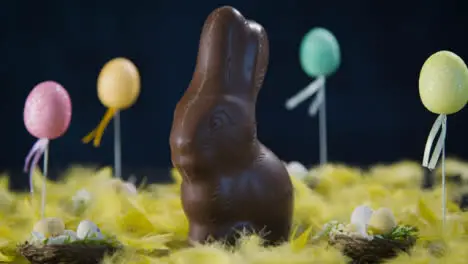 Sliding Shot Pulling Away from a Chocolate Easter Bunny