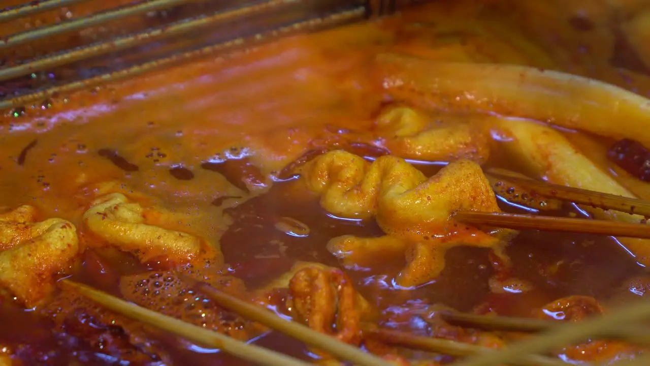 Spicy oden korean fish cakes on wooden sticks