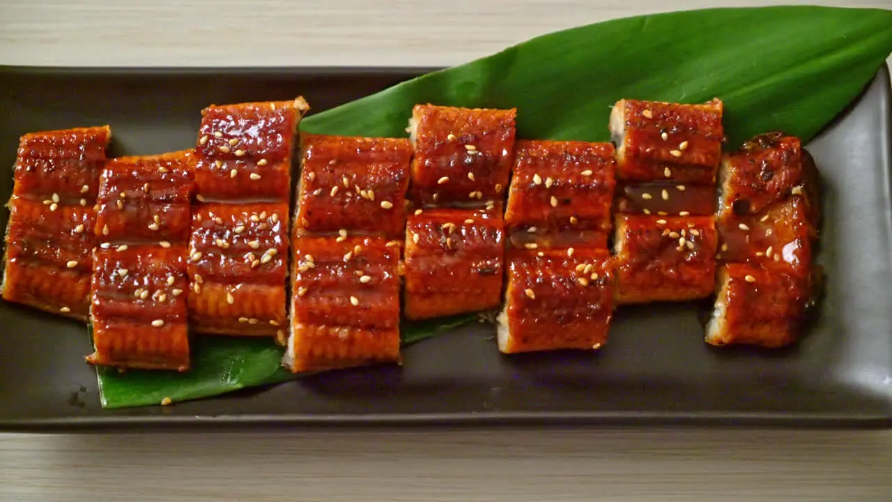 sliced grilled eel or grilled unagi with sauce Japanese food style