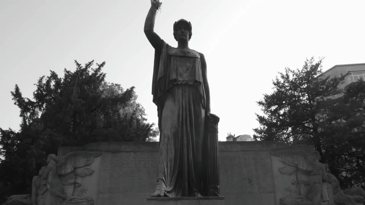 Tilt camera movement recording details of the Gesneuvelden Monument in Brussels Belgium