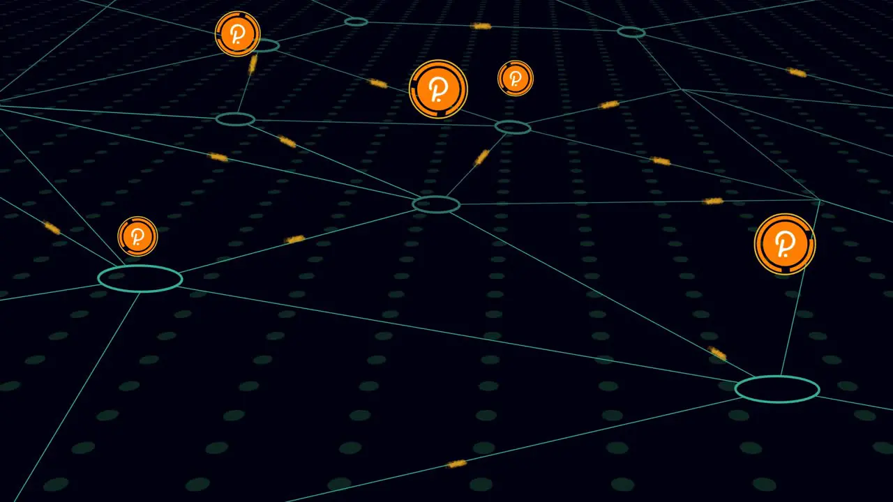 Animated 4k Polkadot Cryptocurrency Mining Process Shown on a Dark Background