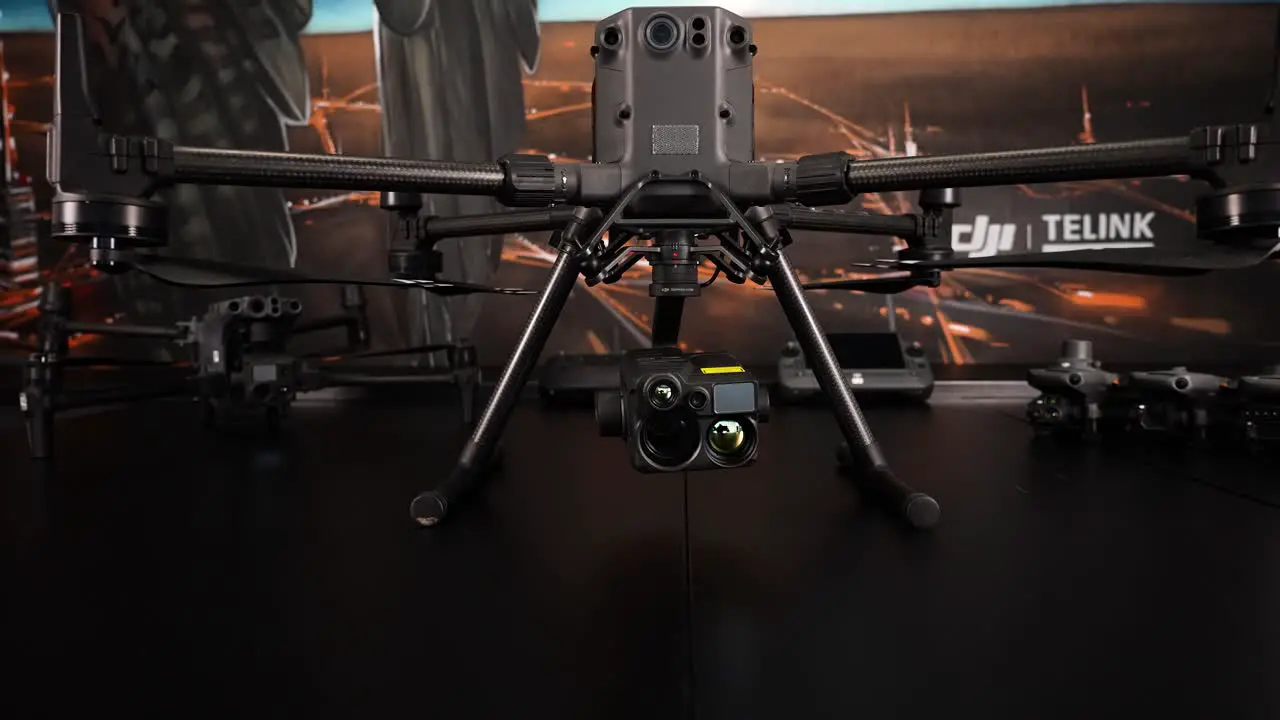 DJI M350 drone with H20N camera on indoor showcase black matte table