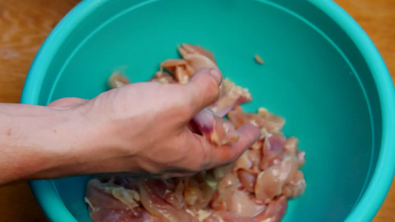 Cook handles raw chicken