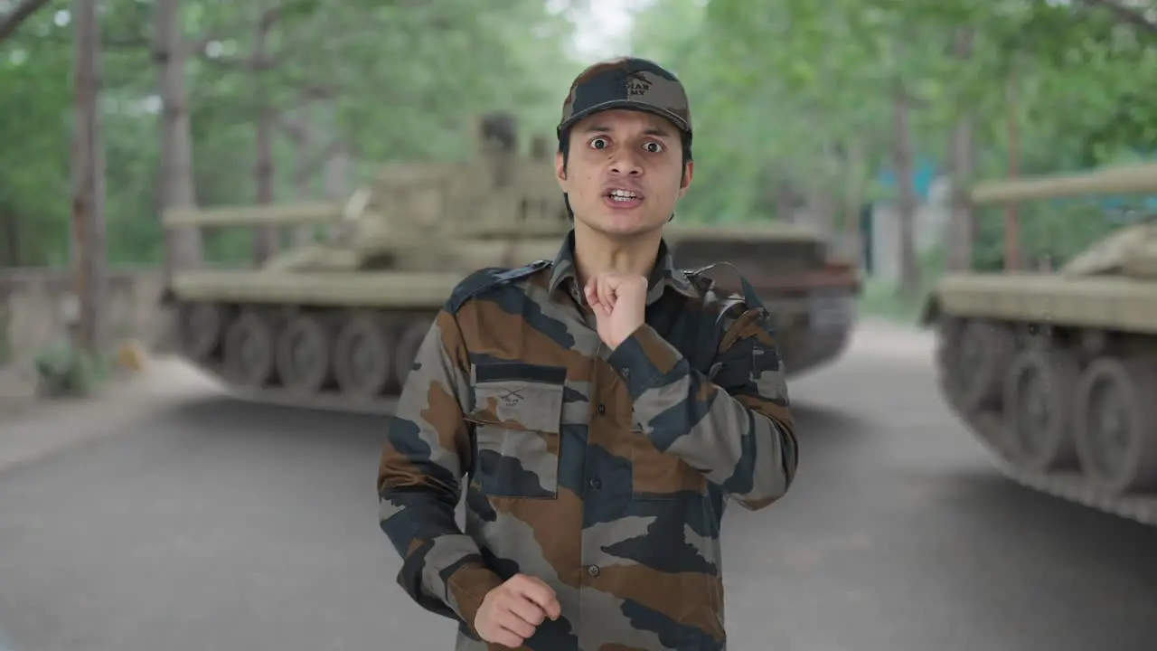 Angry Indian army man shouting