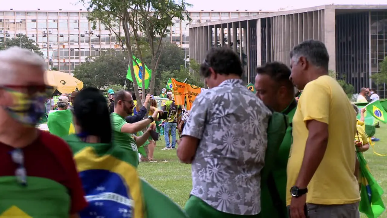 Conservative supporters of Brazil's military regime gather in a park