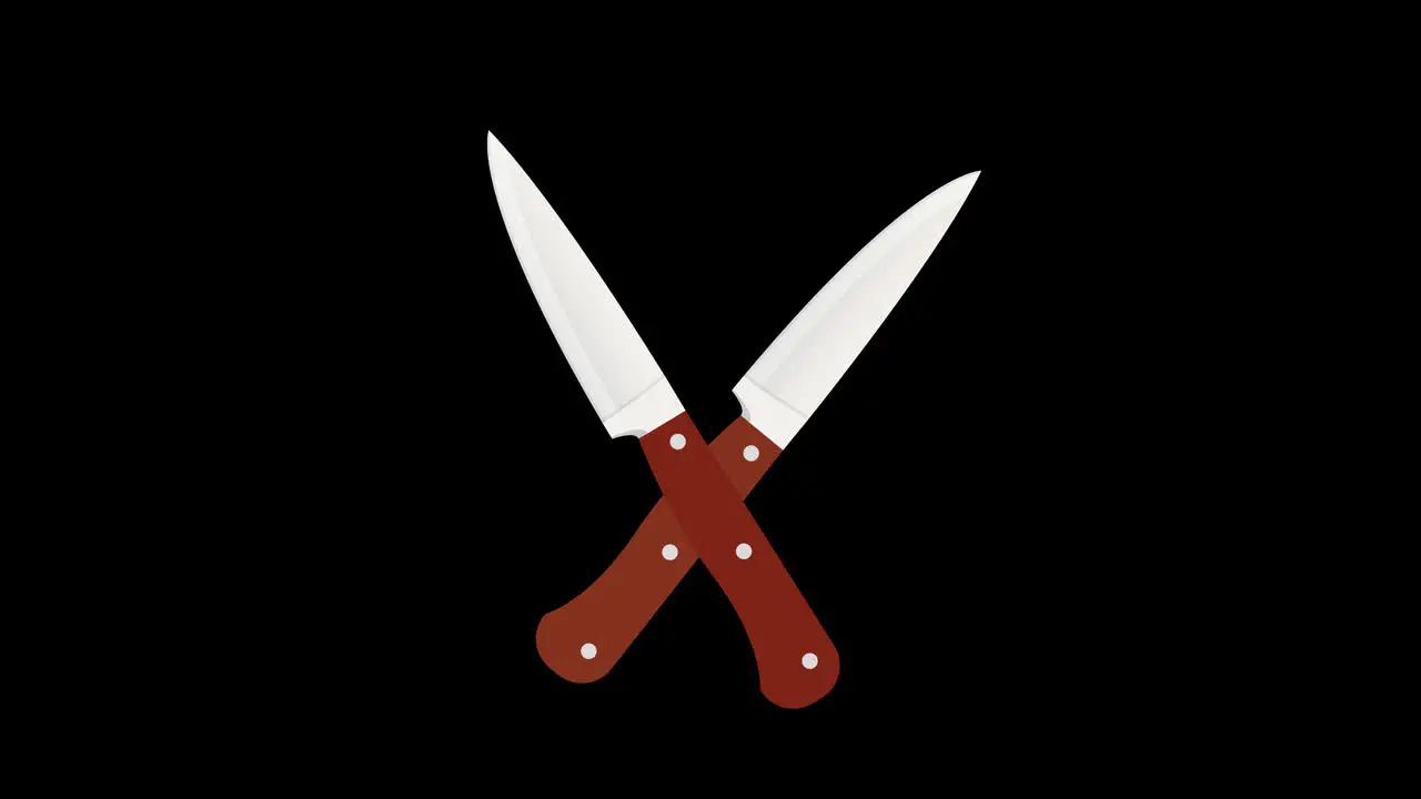 A pair of knives crossed icon concept loop animation video with alpha channel