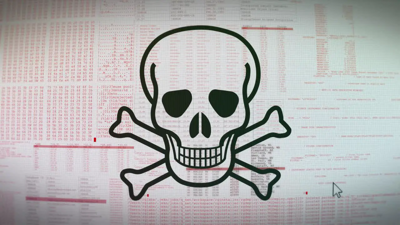 Virus Attack Hacking Skull background 4K