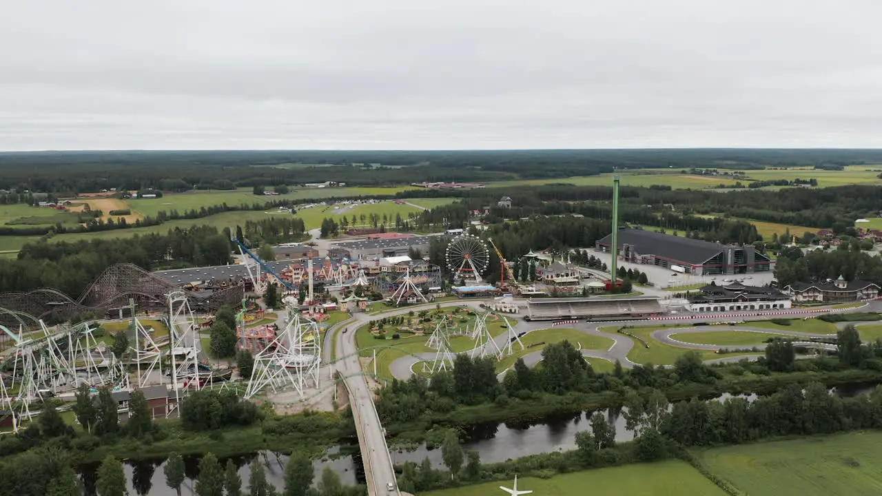 Aerial view of Powerpark funland Finland's largest Amusement Park 4k