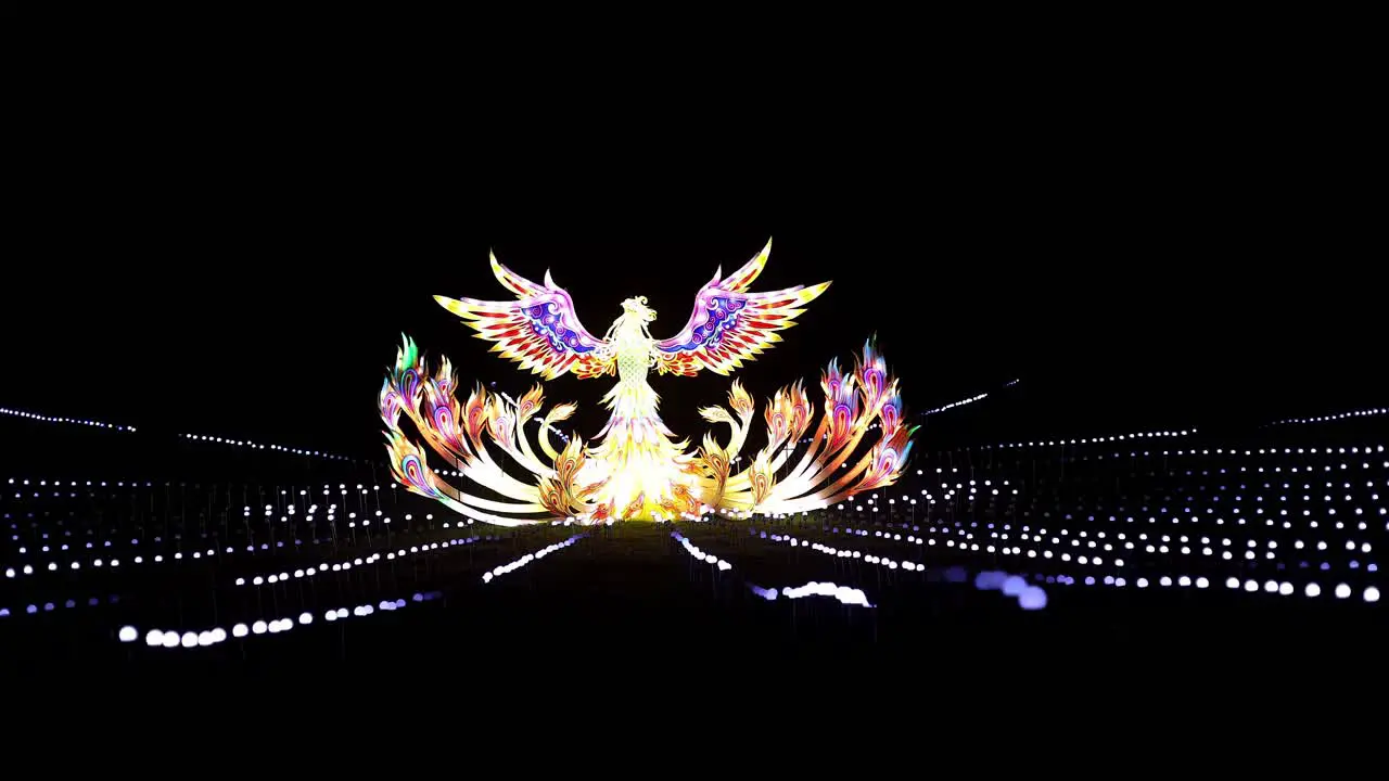 Illuminated Phoenix sculpture at Lightopia in Crystal Palace park London