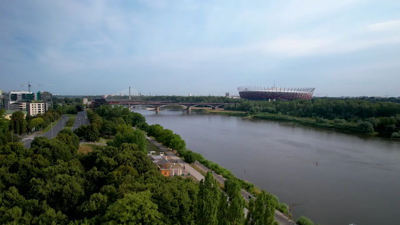 National stadium in Warsaw built for Euro 2012 football competition over Vistula river