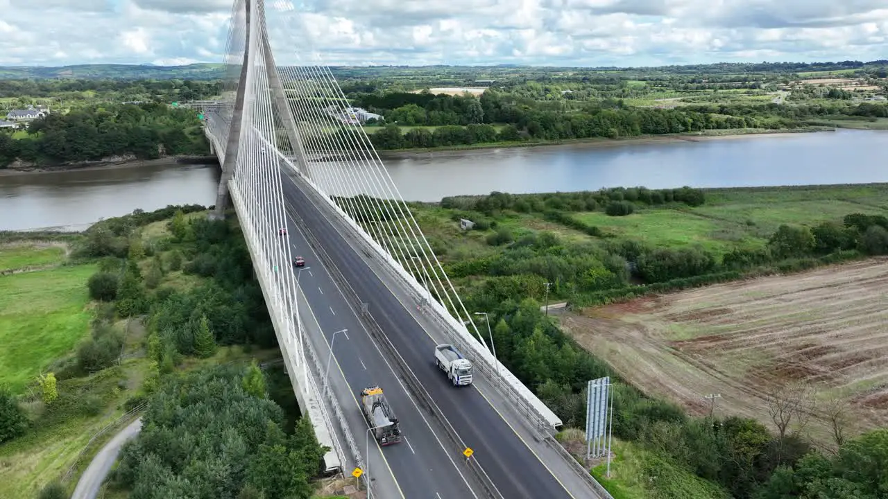 Traffic crossing bridge from Waterford side of The Francis Meagher Bridge Ireland on a bright summer day