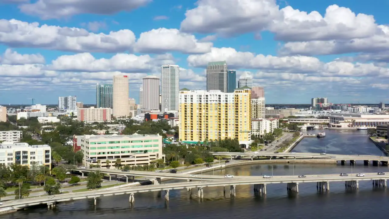 Tampa Bay City Skyline Landscape Aerial Drone Establishing View