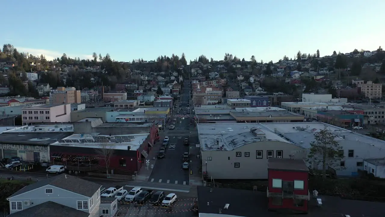 Charming old town district in Astoria Oregon with restaurants and shops