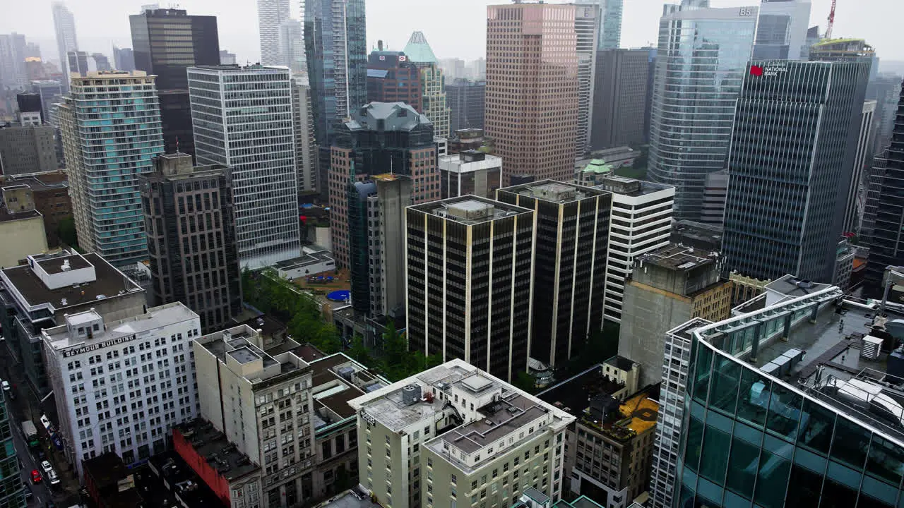 Rooftop View of Financial District in Downtown of Vancouver City in Canada Urban Cityscape