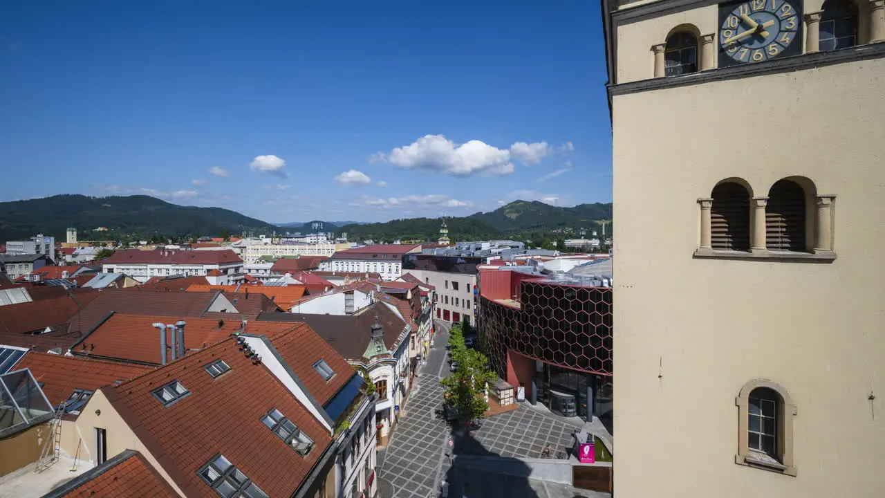 Panorama Motion Time Lapse of Žilina City Slovakia viewed from Burian's Tower on summer sunny day