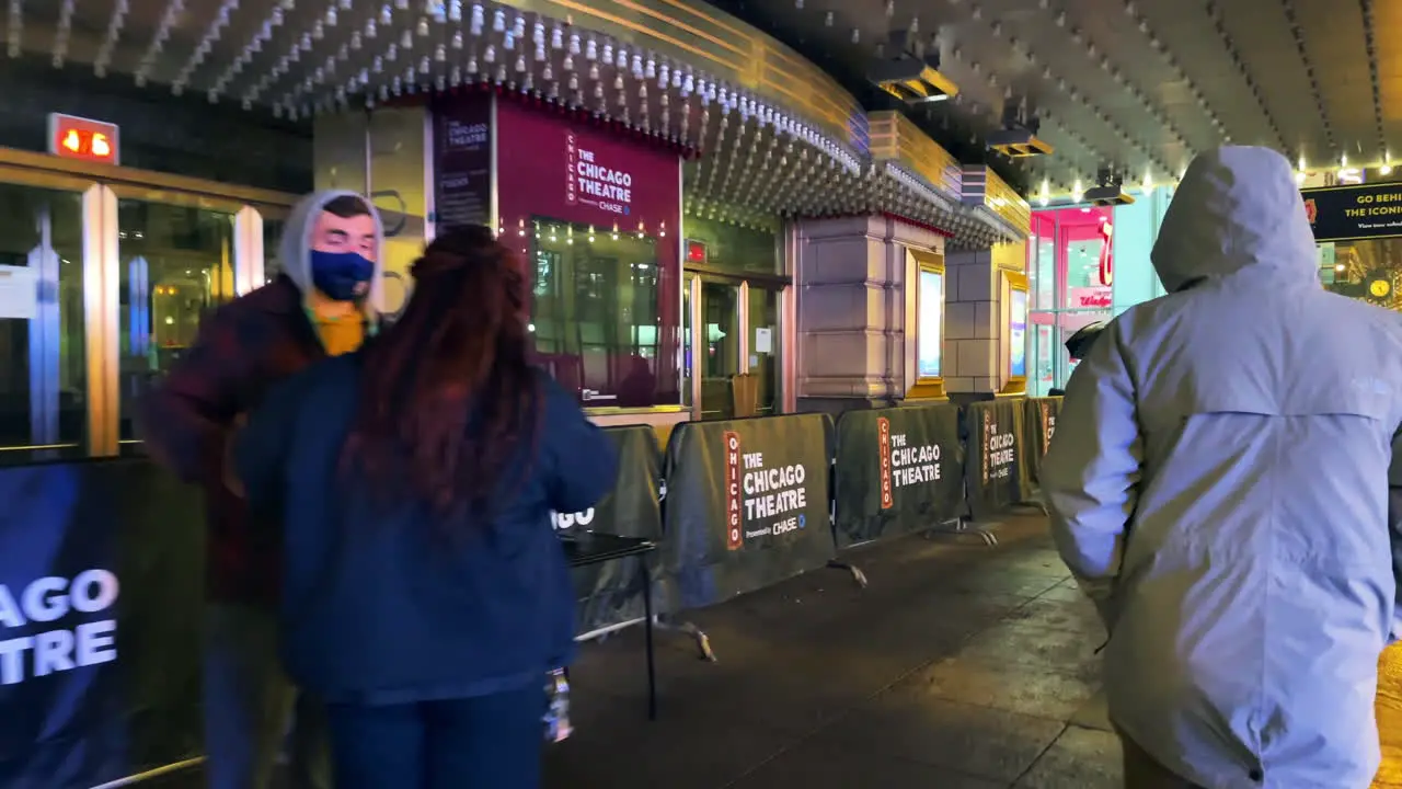 late night hours city walk near closed Chicago theatre during Covid19 pandemic