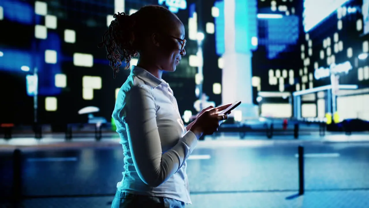 Woman texting and walking on street