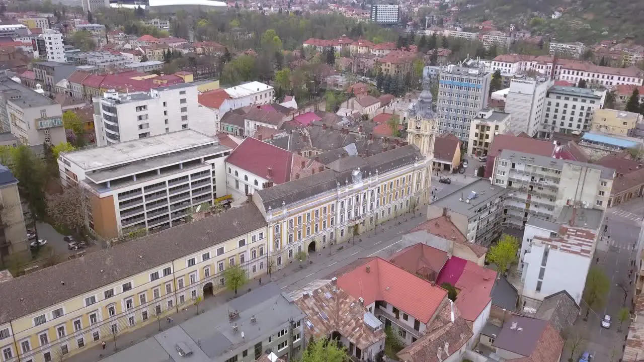 Wide Establishing Aerial Drone Shot of the Beautiful Romanian city of Cluj Napoca