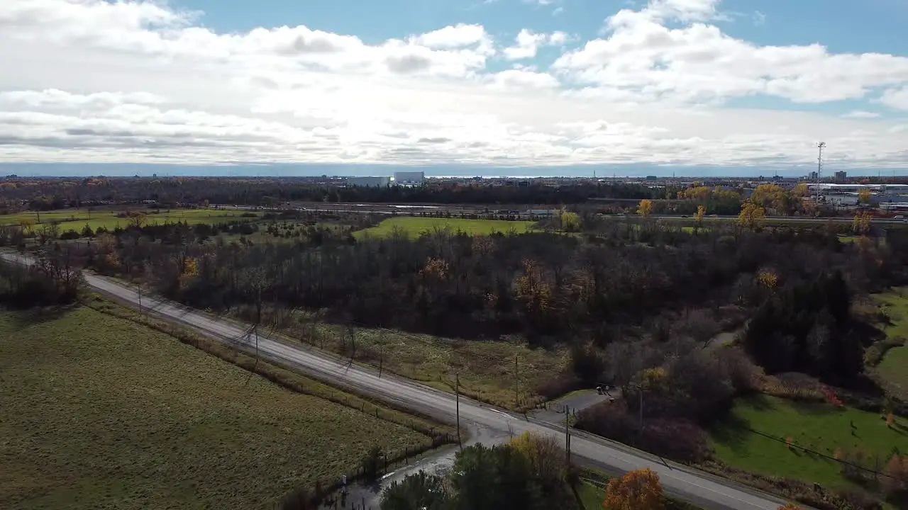 aerial view looking at highway during fall