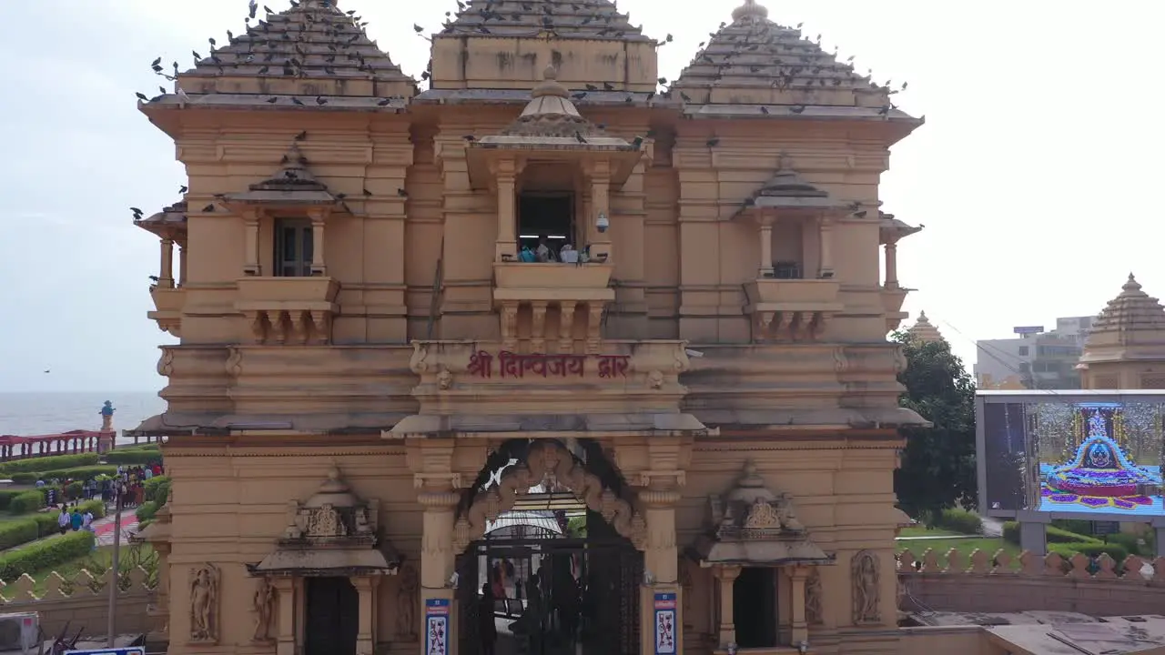 A drone is filming the exterior part of the temples