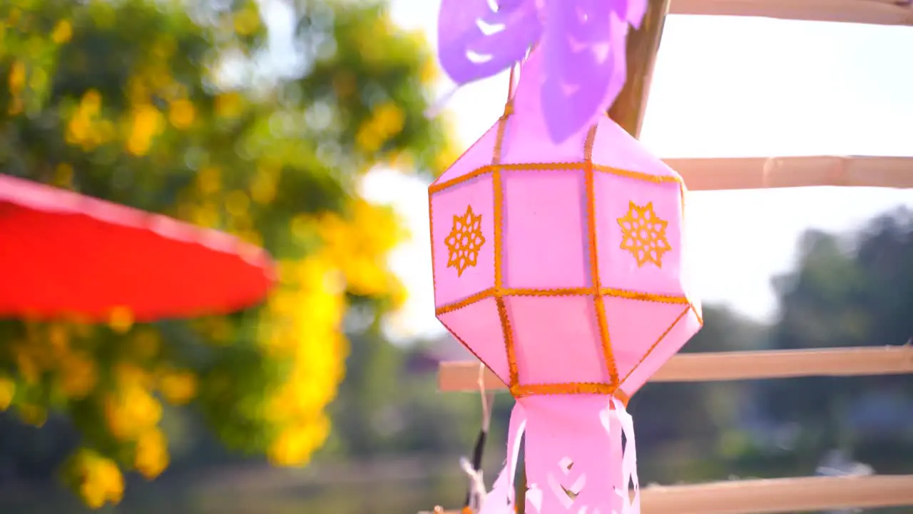 Close up of typical Thai paper lanterns during sunset