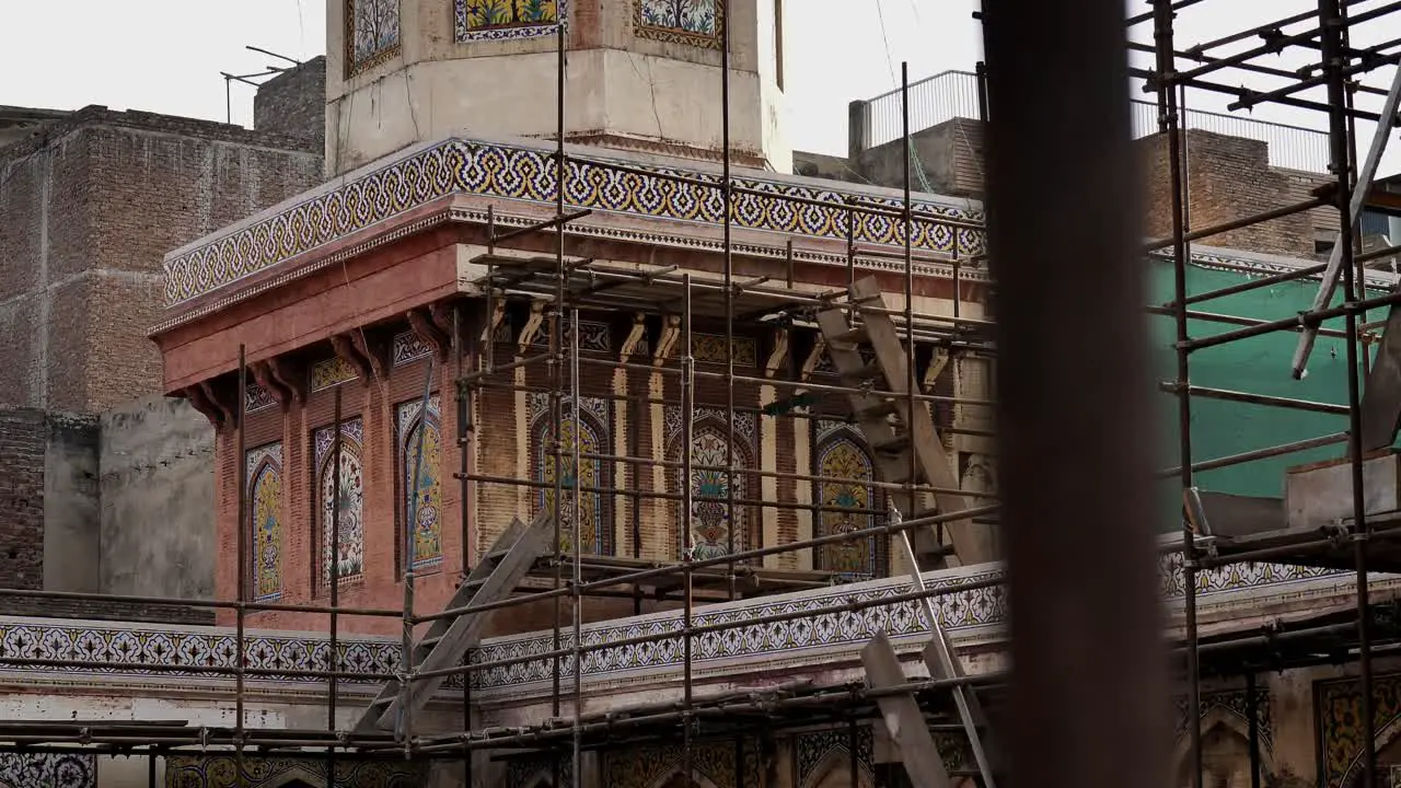 Scaffolding Outside Wazir Khan Mosque Slow Dolly Left