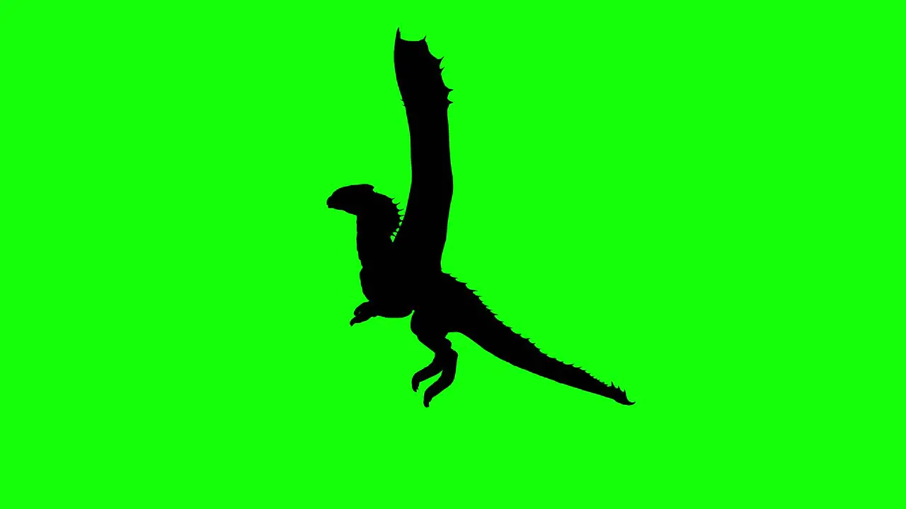 Silhouette of a fantasy creature monster dragon flying on green screen side view