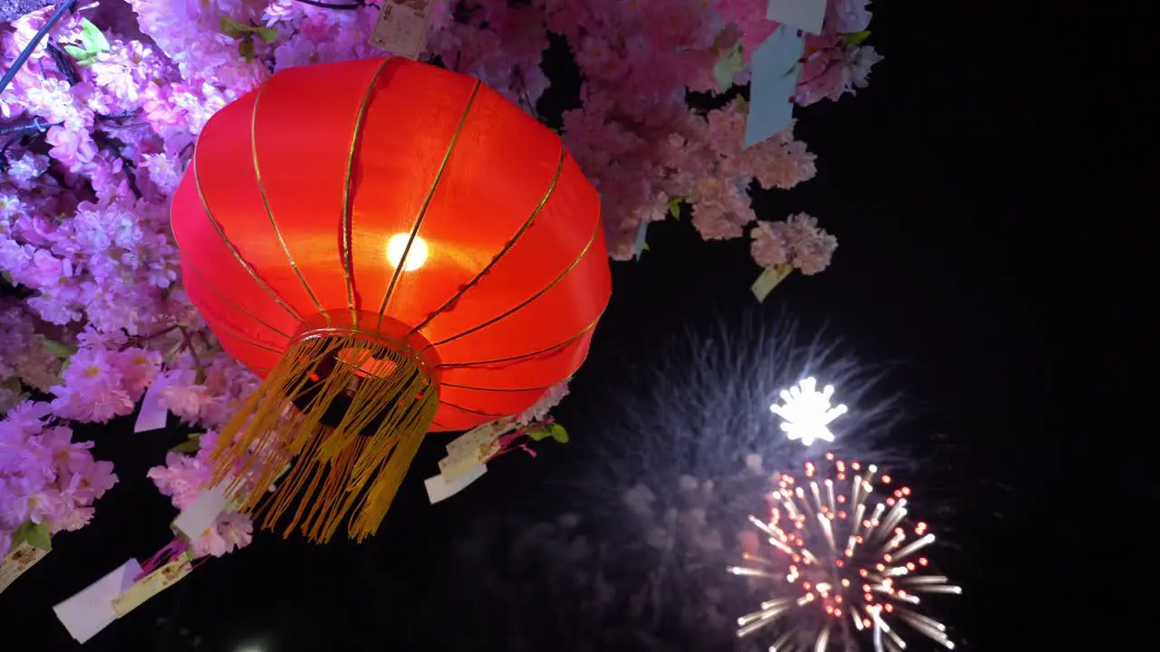 Chinese new year lantern with fireworks