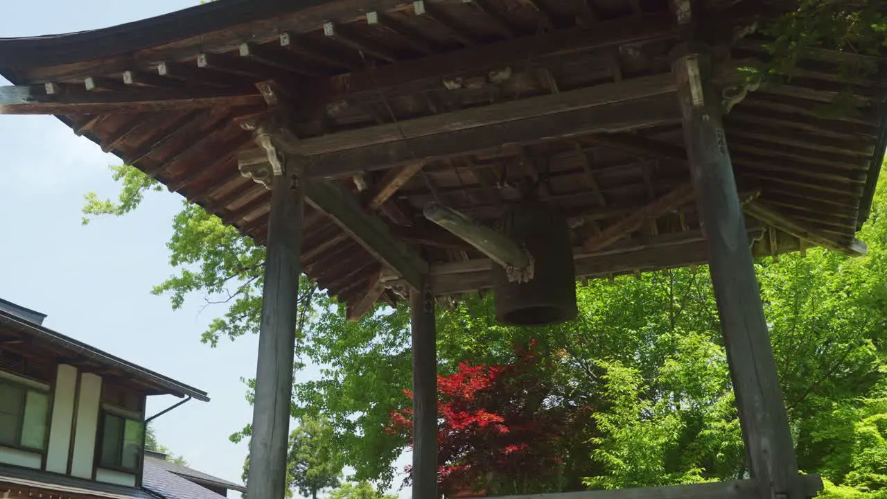 Japanese Bell Under Wooden Pavilion Roof In Shirakawago