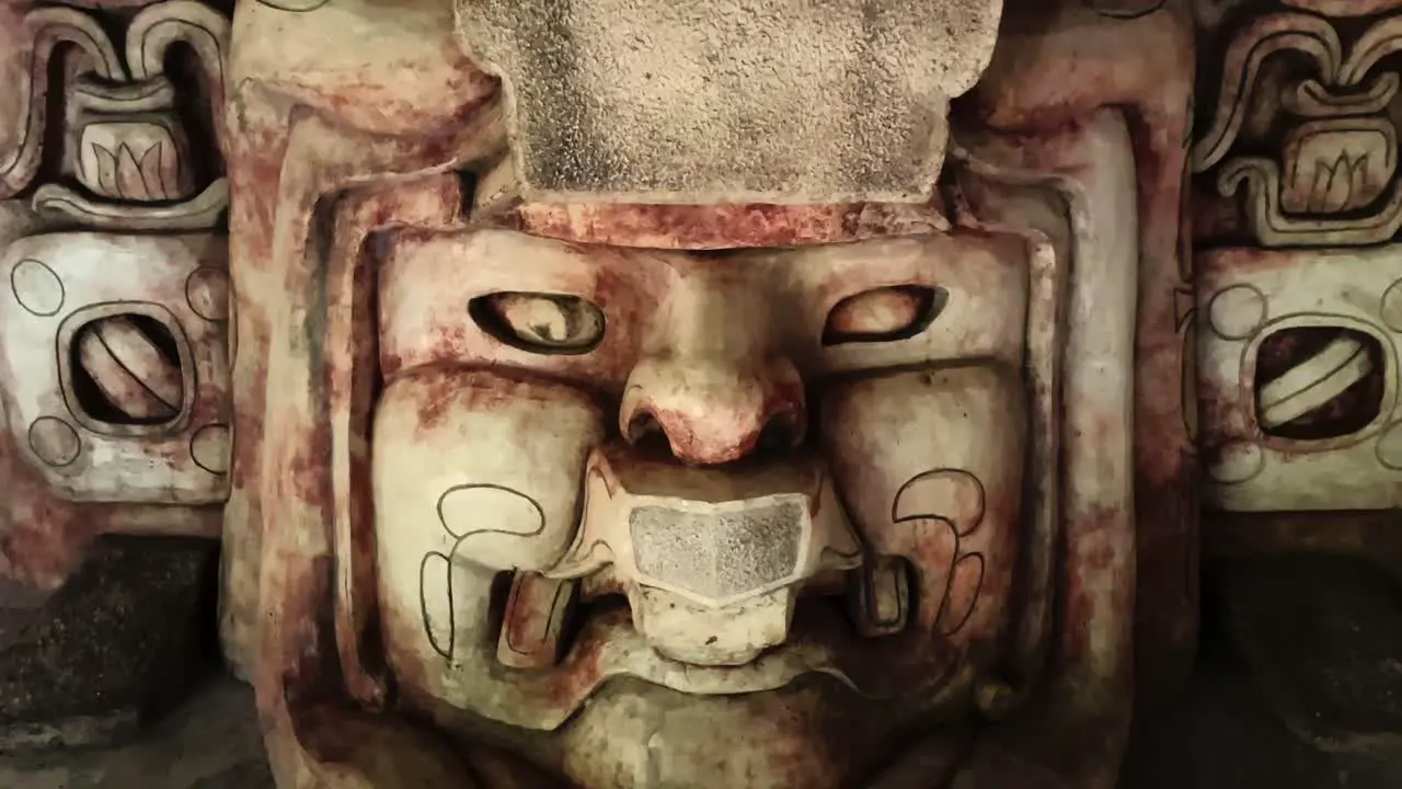 Close up of old ancient Maya sculpture civilisation of Central America Mexico and Guatemala