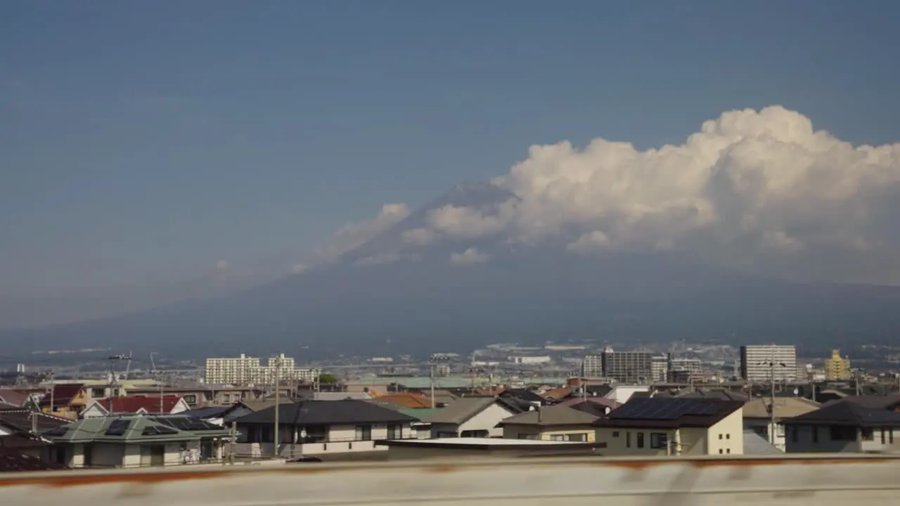 Mt Fuji Passing by in Background seen from Seat on Bullet Train to Tokyo