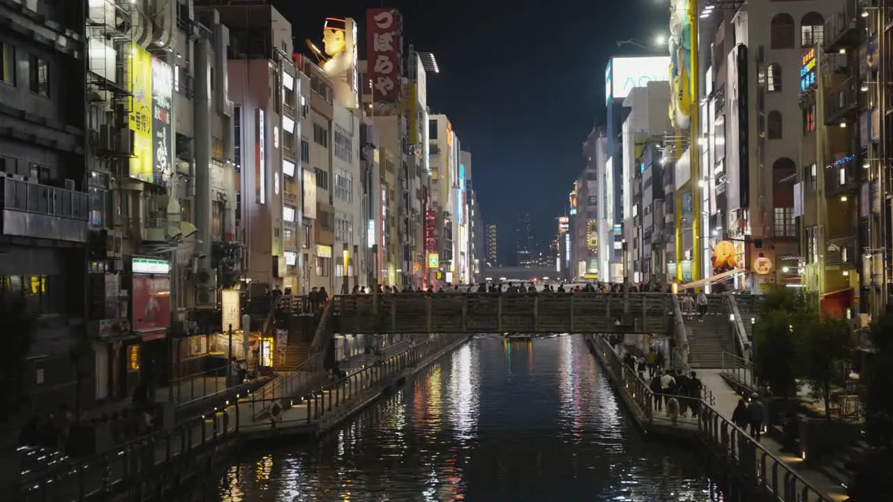 Osaka Dotonbori Canal in the Evening Evening Lights Illuminating City