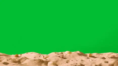 Summer Holiday Concept With Shells Starfish On Sandy Beach In Foreground Against Green Screen 3