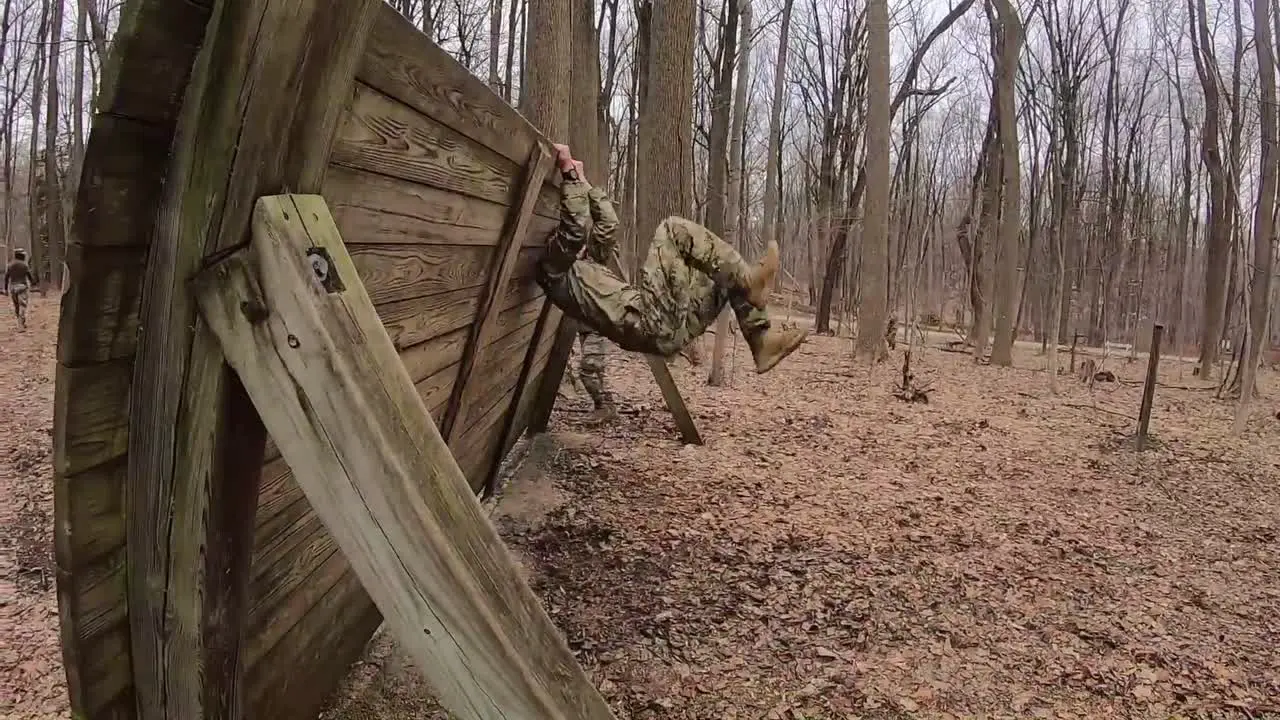 Maryland Army National Guard Soldiers Climb Run And Jump On An Obstacle Course During Best Warrior Competition