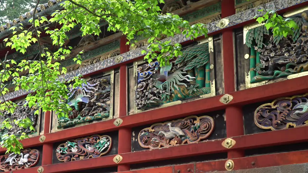 Large carving wall at the Toshogu Shrine temple in Nikko Japan