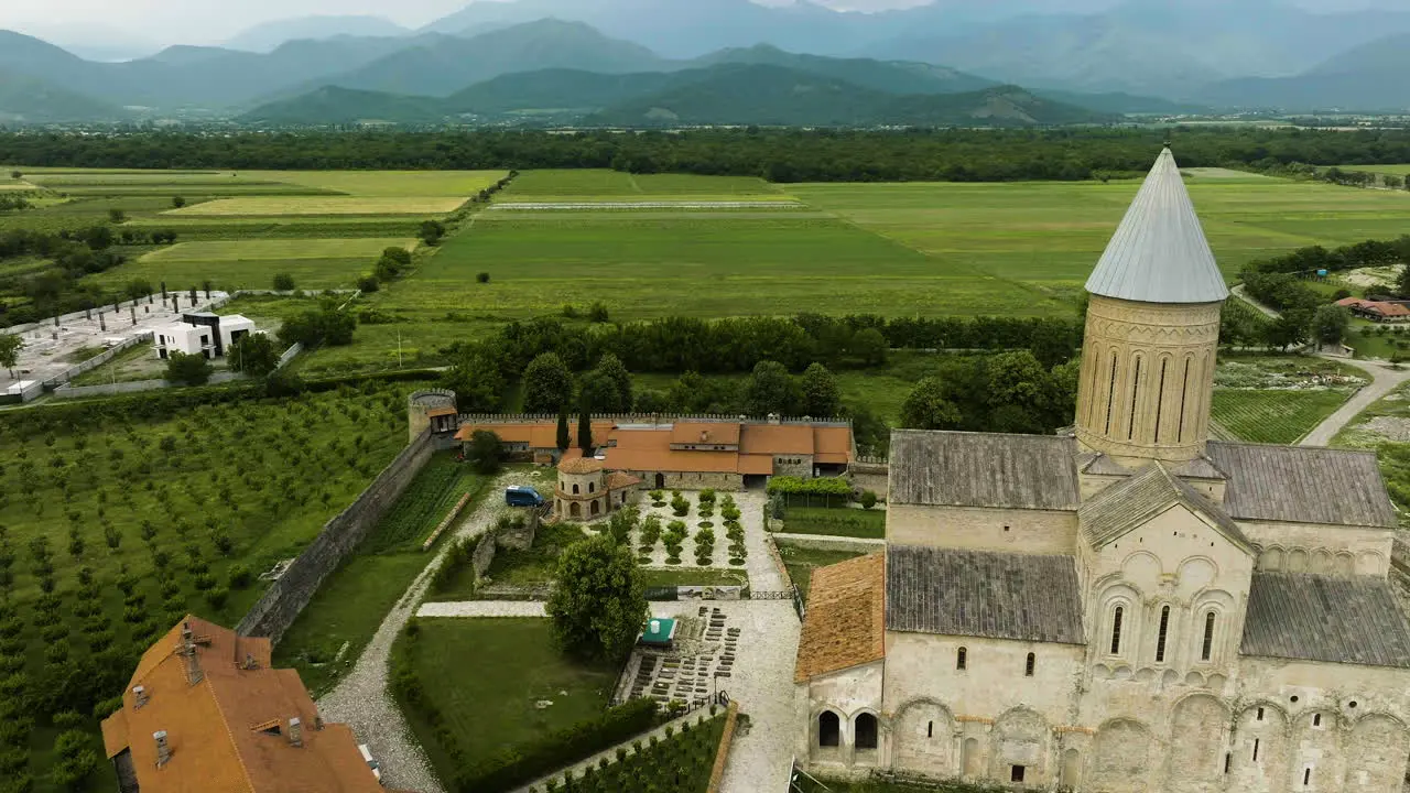 Alaverdi monastery cathedral and vineyard in countryside of Georgia