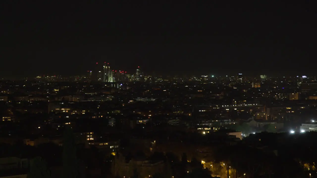 4K Barcelona skyline and the Sagrada Família at night