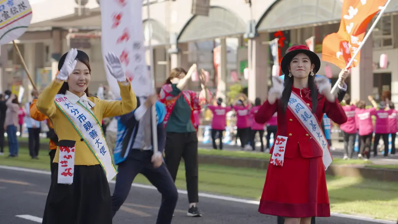 Beautiful Japanese girls dancing at Ohara Festival in Kagoshima Japan