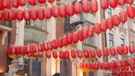 Close Up Of Paper Lanterns Decorating Gerrard Street In Chinatown In London England UK 3