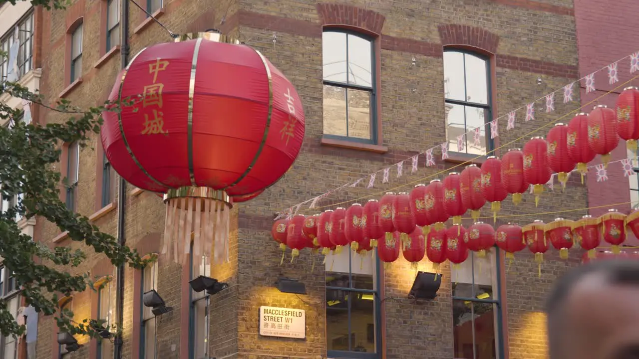 Close Up Of Paper Lanterns Decorating Gerrard Street In Chinatown In London England UK