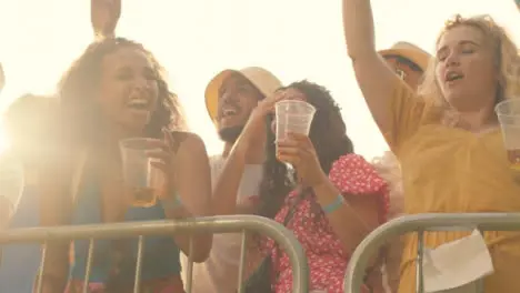 Low Angle Shot of Festival Goers at the Stage Barrier Enjoying Music