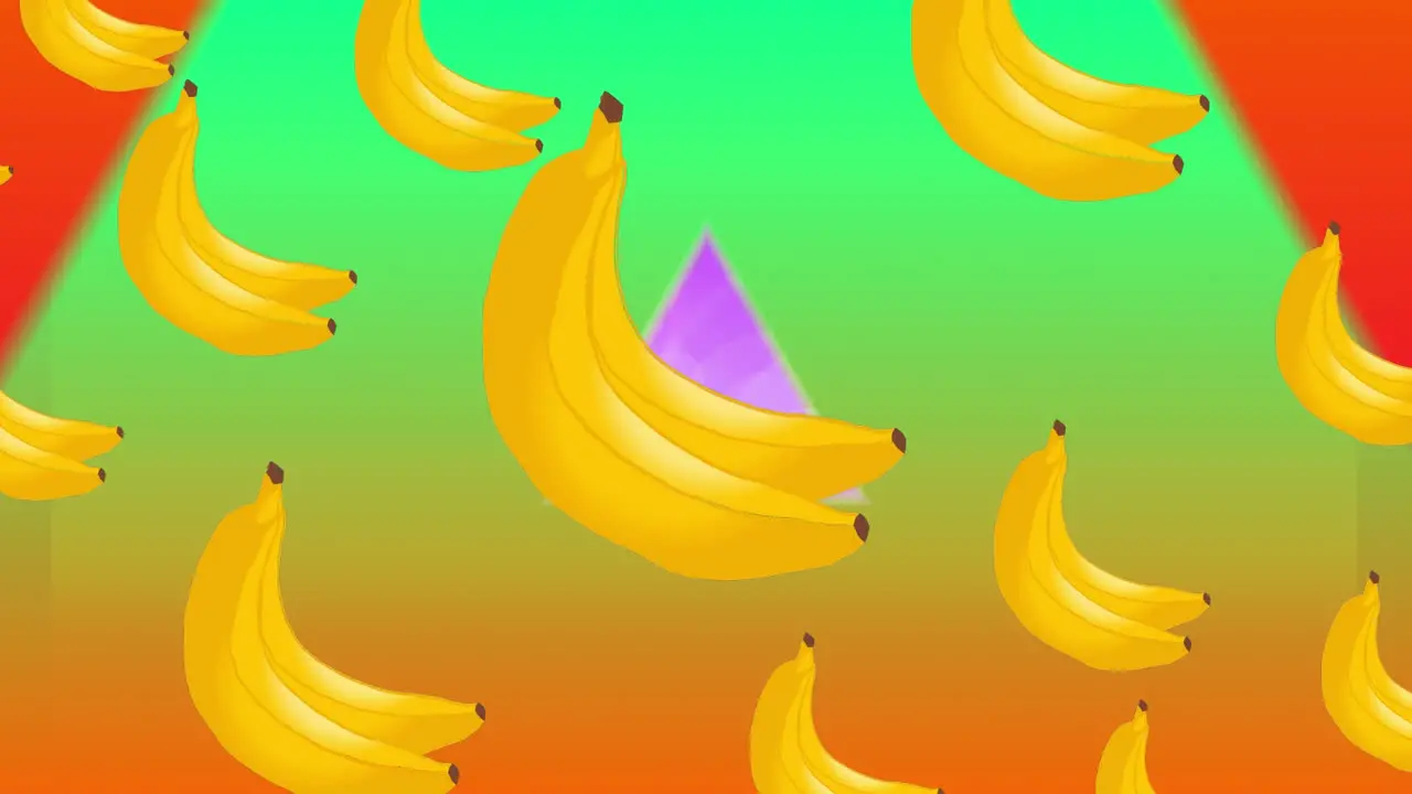 Animation of banana icons over colorful background