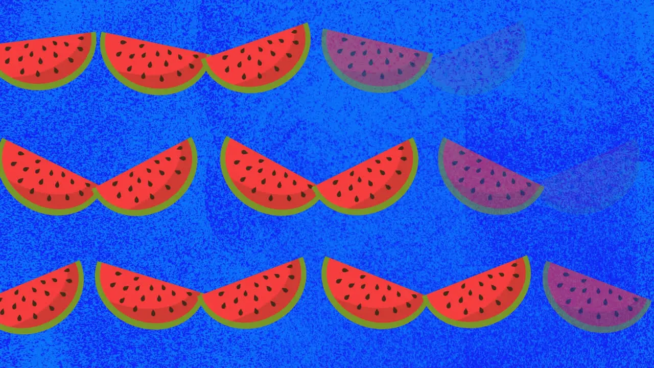 Animation of watermelon icons over blue background