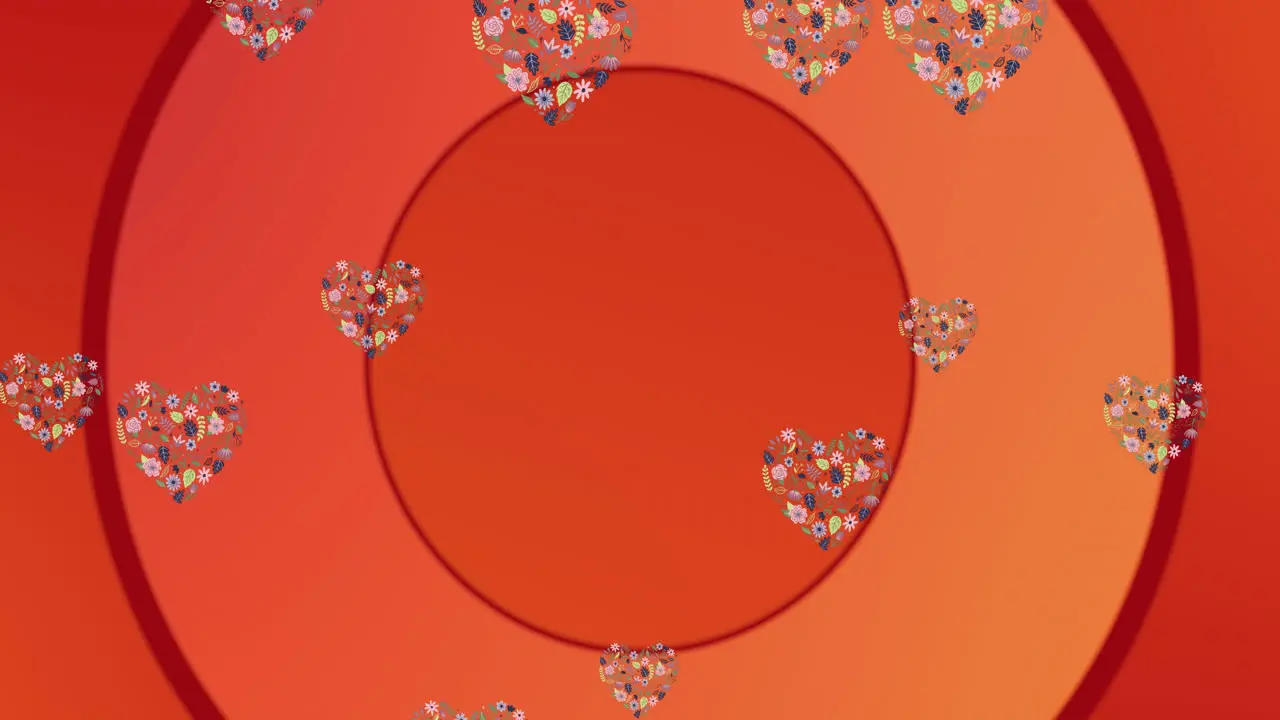 Animation of flowers and hearts on red background