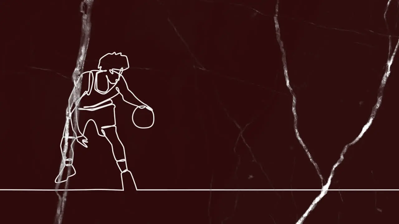 Animation of drawing of male basketball player and shapes on black background