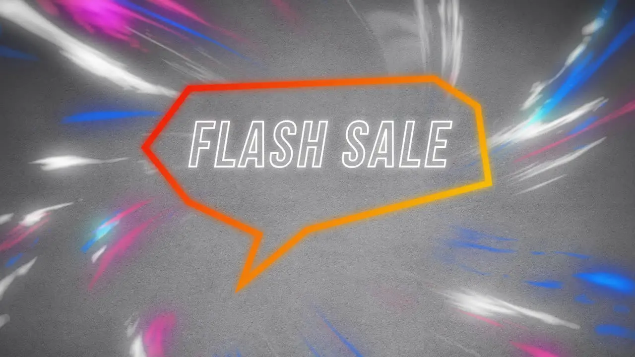 Animation of flash sale text in retro speech bubble over abstract background