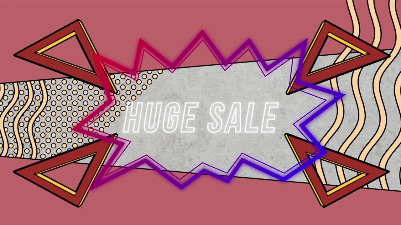 Animation of huge sale text in retro speech bubble over abstract background