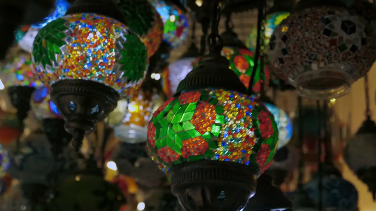 pull down shot of a metal arts and crafts store in Marrakesh in Morocco during opening hours in the summertime