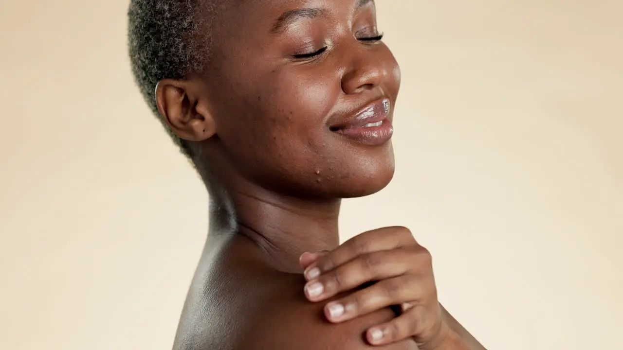 Skincare beauty and hands of black woman on face