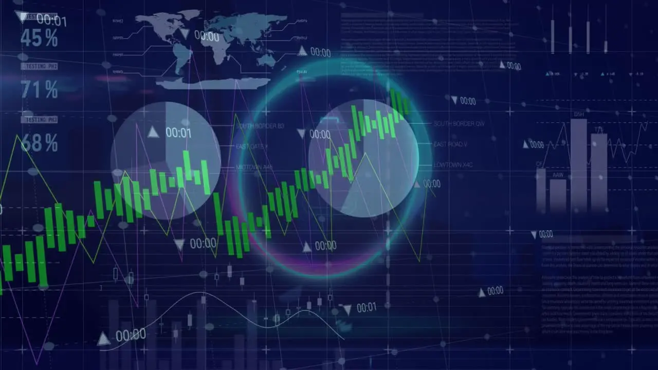 Animation of battery icon in oval shape over infographic interface against abstract background